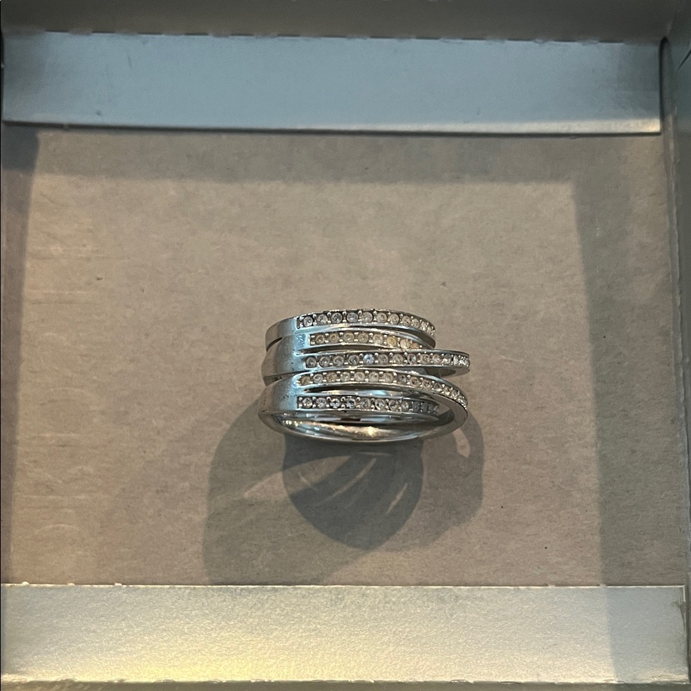 Swarovski Silver Multi-Band Crystal Ring 8.5